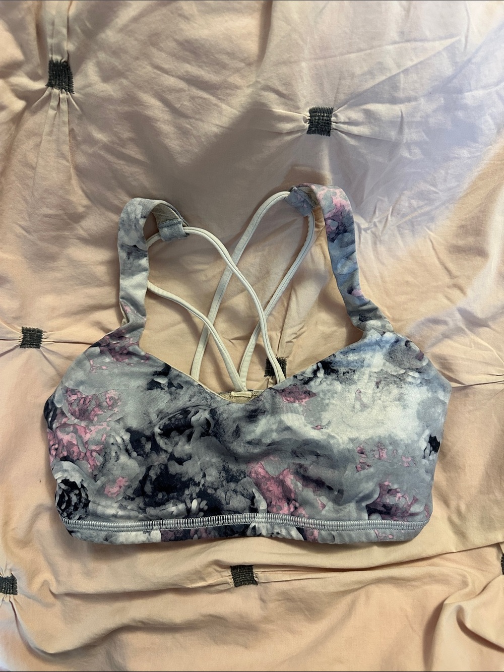 Lululemon Floral Tie-Dye Strappy Sports Bra - Pink & Gray Sz XS